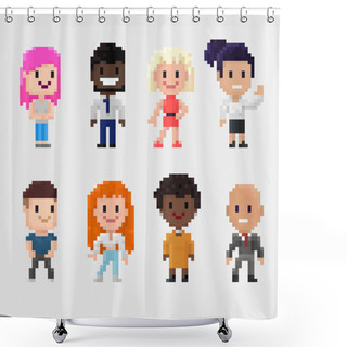 Personality  Pixel Art Group Of Characters Men And Women Isolated On White Background. Shower Curtains