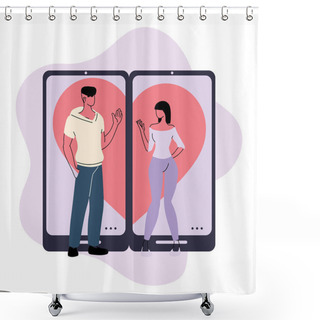 Personality  Smart Phone With Couple Virtual Relationship Shower Curtains