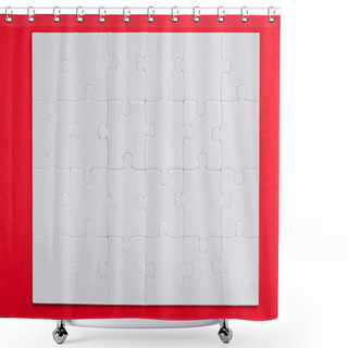 Personality  Top View Of Connected White Puzzle Pieces With Copy Space Isolated On Red  Shower Curtains