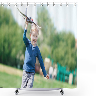 Personality  Boy Playing His Toy Plane Shower Curtains