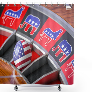 Personality  Elections In The USA. The Unpredictability Of The Election Results And The Equality Of Chances Of Victory For The Two Parties, Democrats And Republicans. 3d Illustration Shower Curtains