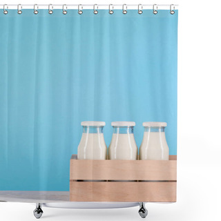 Personality  Glass Bottles With Milk In Wooden Box Shower Curtains