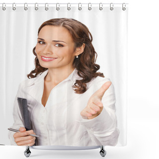 Personality  Businesswoman, Isolated On White Shower Curtains