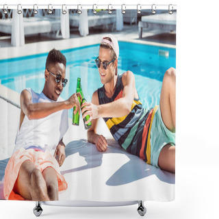 Personality  Multiethnic Men With Beer Near Pool  Shower Curtains