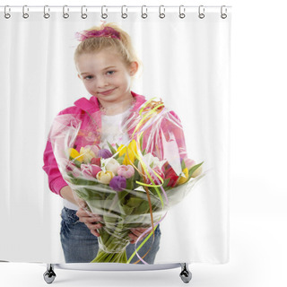 Personality  Girl With Bouquet Dutch Tulips Shower Curtains