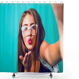 Personality  Young Beautiful Woman Blowing Kiss Shower Curtains