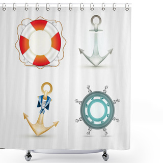 Personality  Set Of Nautical Objects Shower Curtains