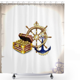 Personality  The Set Of Marine Emblems Shower Curtains