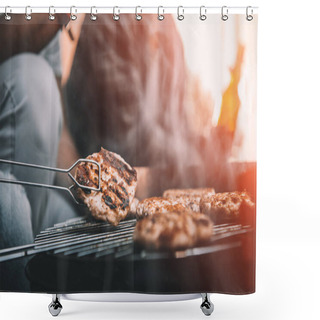 Personality  Meat Preparing On Grill  Shower Curtains