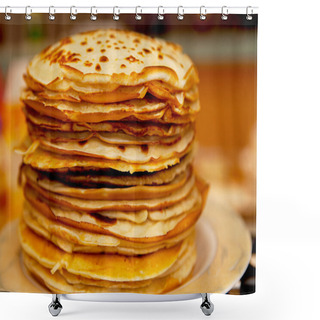 Personality  Pile Of Dutch Pancakes In Closeup Shower Curtains