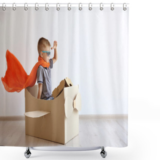 Personality  Little Boy Playing With Cardboard Airplane  Shower Curtains