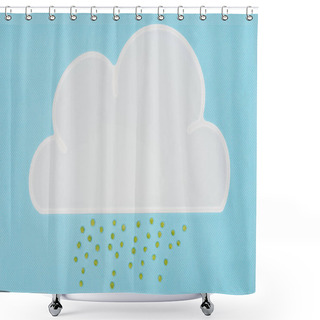 Personality  Top View Of White Napkin In Shape Of Cloud With Rain Of Green Peas Isolated On Blue Shower Curtains