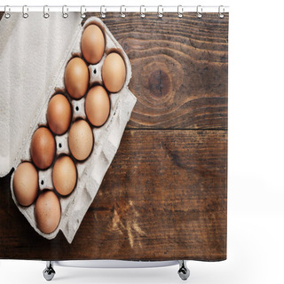 Personality  Chicken Eggs On A Wooden Background Shower Curtains