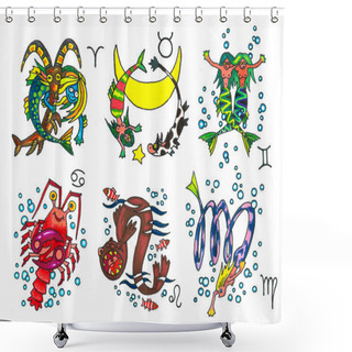 Personality  Cartoon Zodiac Signs Shower Curtains
