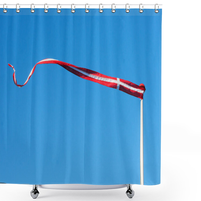 Personality  Pennant With The Flag Of Denmark Blowing In The Wind Shower Curtains