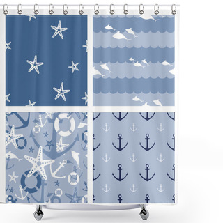 Personality  Set Of 4 Marine Themed Seamless Vector Patterns Shower Curtains