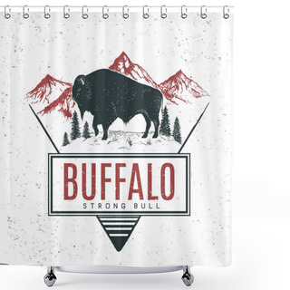 Personality  Old Retro Logo With Bull Buffalo Shower Curtains