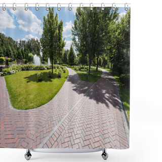Personality  Shadows On Path Near Trees With Green Leaves In Park  Shower Curtains