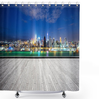 Personality  Empty Brick Floor And Cityscape Of Kuala Lumpur At Night Shower Curtains