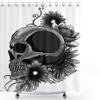 Personality  Illustration Of Skull With Flower Ornament Shower Curtains