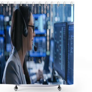 Personality  In The System Control Center Woman Working In A Technical Suppor Shower Curtains