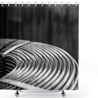 Personality  Roll Of Metallurgical Cored Wire Close Up. Black And White Photograph Shower Curtains