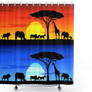 Personality  Beautiful Sunset Background On Africa Wildlife Shower Curtains