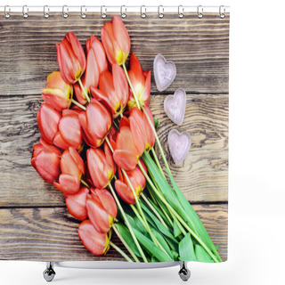 Personality  Tulips And A Heart For A Loved One Shower Curtains