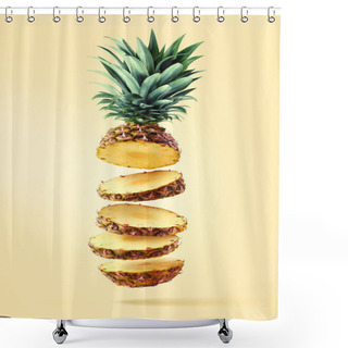 Personality  Flying Fresh Ripe Pineapple Cut Into Slices Shower Curtains