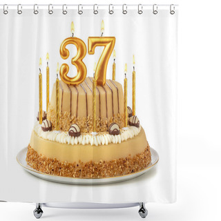 Personality  Festive Cake With Golden Candles - Number 37 Shower Curtains