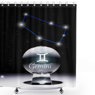 Personality  Crystal Ball With Gemini Zodiac Sign Isolated On Black With Constellation Shower Curtains