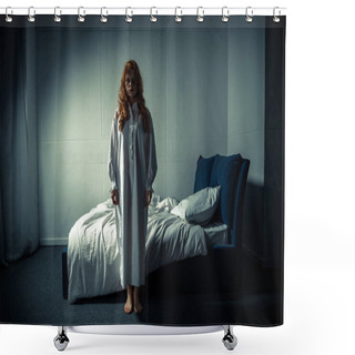 Personality  Creepy Demoniacal Girl In Nightgown Standing In Bedroom Shower Curtains
