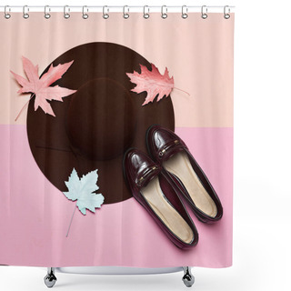 Personality  Fashionable Felt Hat For The Lady And Shoes. Spring. Style. Conc Shower Curtains