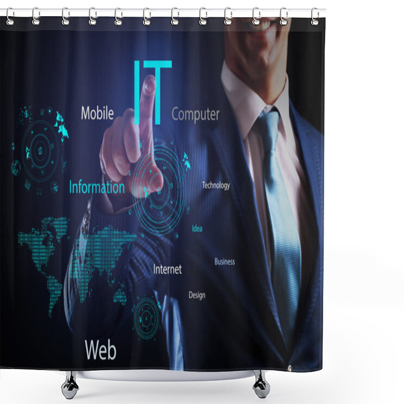 Personality  Businessman In Suit Working With Virtual Screen Shower Curtains