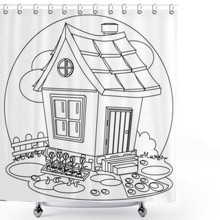 Personality  Fabulous House Vector Colouring Book In Cartoon Style. Vector Illustration On The Theme Of Construction And Architecture. Shower Curtains