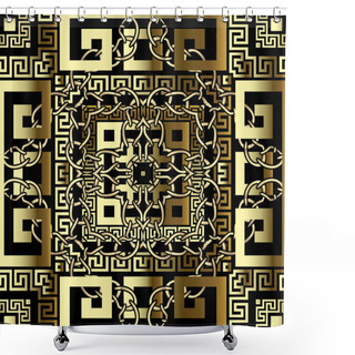 Personality  Modern Luxury Gold 3d Geometric Vector Seamless Pattern. Tribal Ethnic Greek Style Ornamental Backgroybd. Abstract Repeat Backdrop. Greek Key Meanders Ornament With Squares, Frames, Chains, Shapes. Shower Curtains