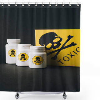 Personality  Jars And Card With Toxic Sign Isolated On Black Shower Curtains