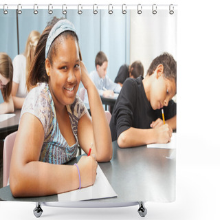 Personality  Pretty African-American Teen In Class Shower Curtains