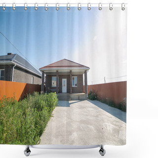 Personality  Single Storey House. Isolated Single Storey House. Front View Of One Floor Single Family House. Shower Curtains