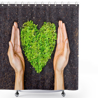 Personality  Hands Holding Green Heart Shaped Tree Shower Curtains