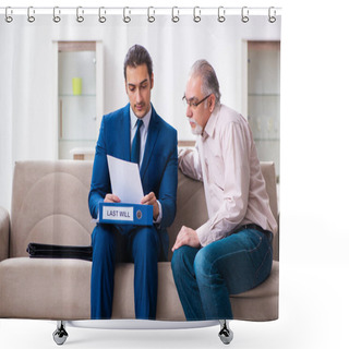 Personality  Young Male Lawyer Visiting Old Man In Testament Concept Shower Curtains