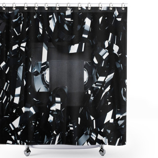 Personality  Top View Of Black VHS Cassette In Film Strip Shower Curtains