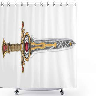 Personality  Long Fantasy Sword With Red Stone On An Isolated Background. 3d Illustration Shower Curtains