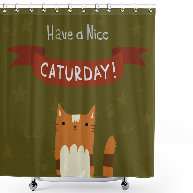 Personality  Cat's Saturday Postcard Shower Curtains