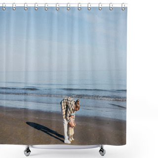 Personality  Father And Toddler Daughter Standing On Beach Near Adriatic Sea In Italy  Shower Curtains