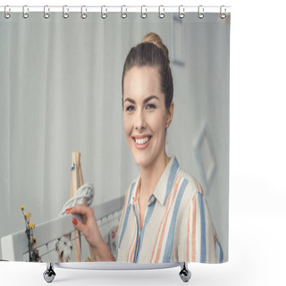 Personality  Happy Florist At Workplace Shower Curtains