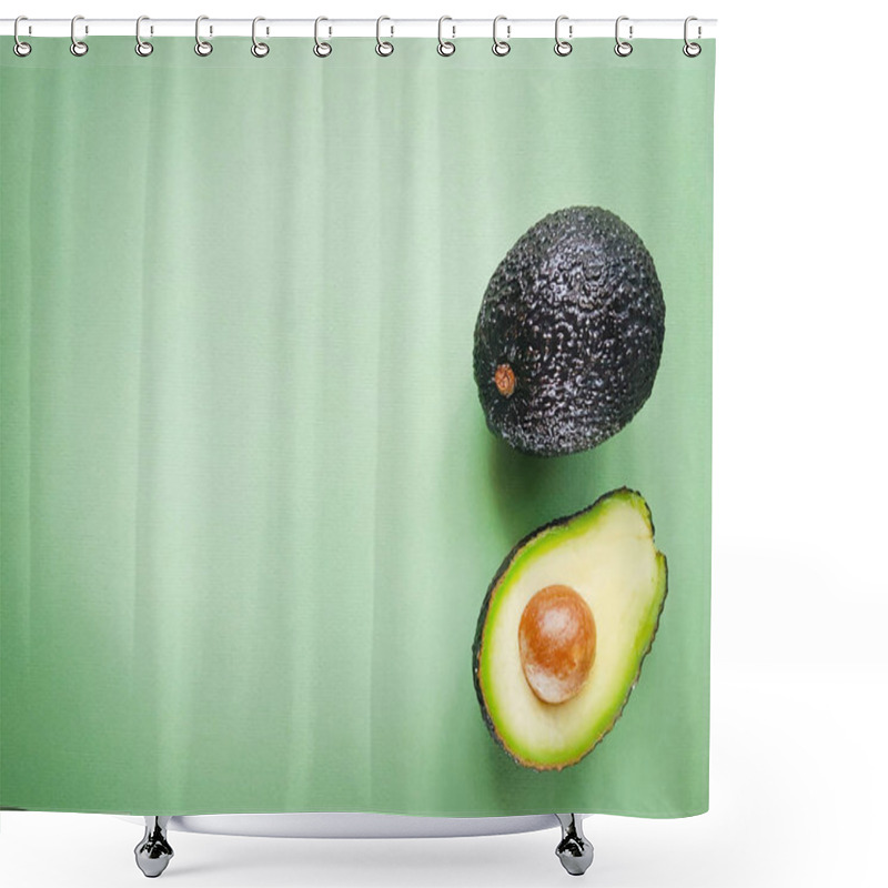 Personality  Hass Avocado On A Green Background. Vegan Life. Healthy Food. Food Green. Shower Curtains