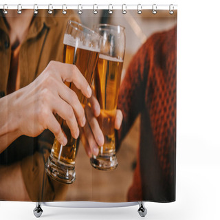 Personality  Cropped View Of Men Toasting Glasses Of Beer  Shower Curtains