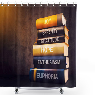 Personality  Positive Emotions And Feelings Concept With Book Titles Shower Curtains