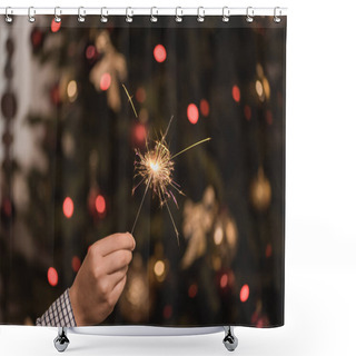 Personality  Kid Holding Sparkler Shower Curtains